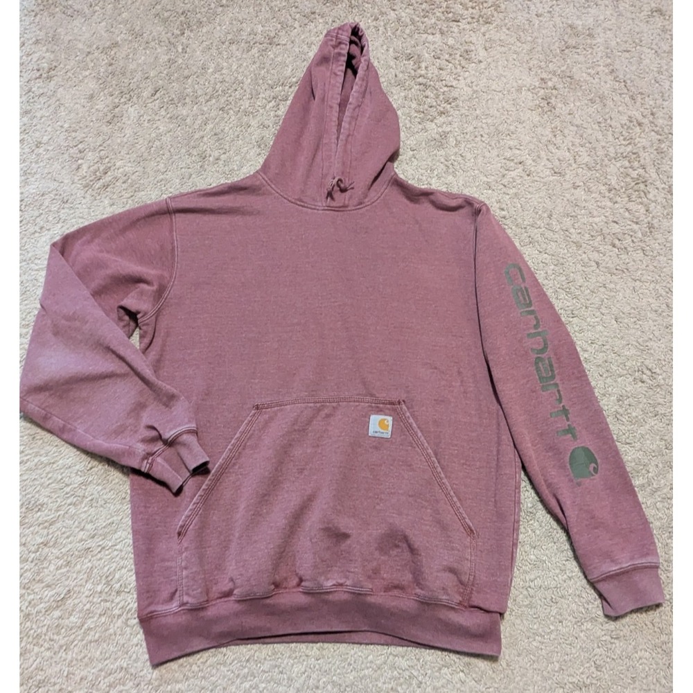 Carhartt Hoodie Men Sz M Maroon Loose Fit Sleeve Spellout Hooded Sweatshirt K288
